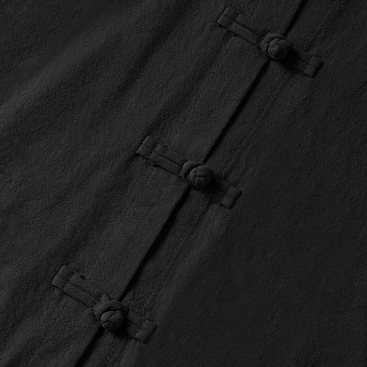 Camicia da donna in cotone con colletto rialzato, maniche lunghe, bottoni etnici a forma di rana, con tasche Buddha Stones - image 19