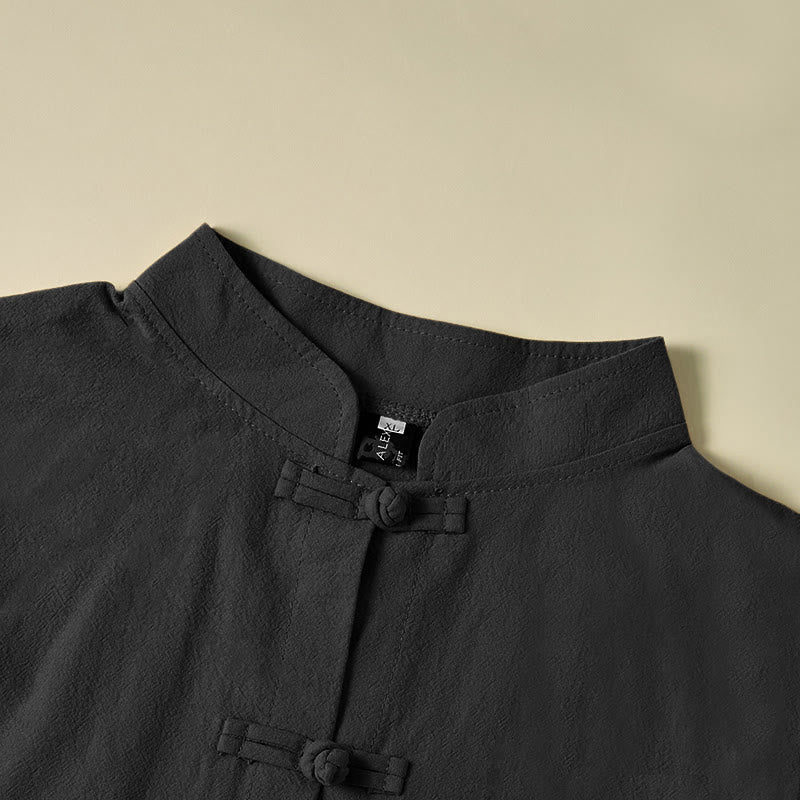 Camicia da donna in cotone con colletto rialzato, maniche lunghe, bottoni etnici a forma di rana, con tasche Buddha Stones - image 18