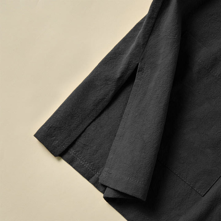 Camicia da donna in cotone con colletto rialzato, maniche lunghe, bottoni etnici a forma di rana, con tasche Buddha Stones - image 16