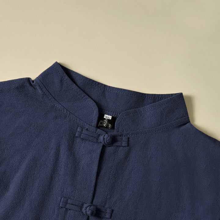 Camicia da donna in cotone con colletto rialzato, maniche lunghe, bottoni etnici a forma di rana, con tasche Buddha Stones - image 23