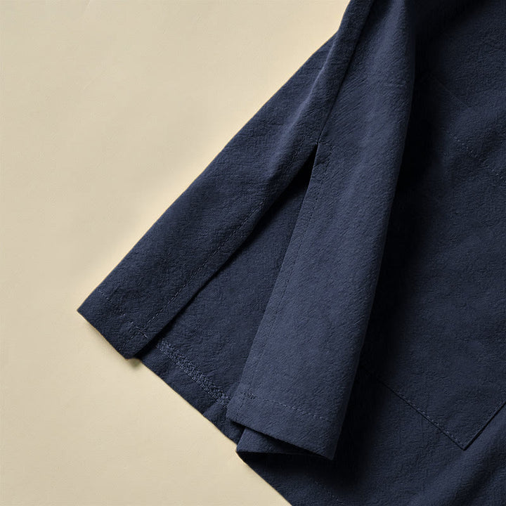 Camicia da donna in cotone con colletto rialzato, maniche lunghe, bottoni etnici a forma di rana, con tasche Buddha Stones - image 24