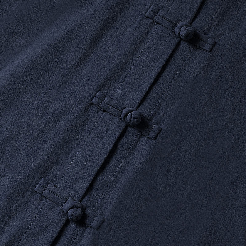 Camicia da donna in cotone con colletto rialzato, maniche lunghe, bottoni etnici a forma di rana, con tasche Buddha Stones - image 26