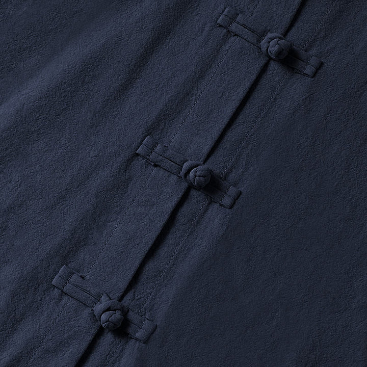 Camicia da donna in cotone con colletto rialzato, maniche lunghe, bottoni etnici a forma di rana, con tasche Buddha Stones - image 26