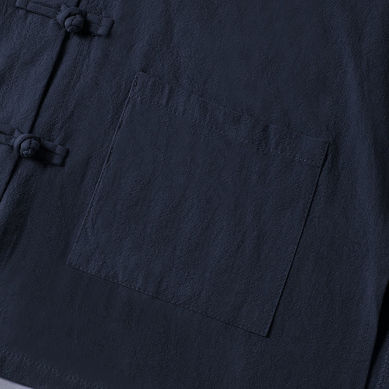 Camicia da donna in cotone con colletto rialzato, maniche lunghe, bottoni etnici a forma di rana, con tasche Buddha Stones - image 25