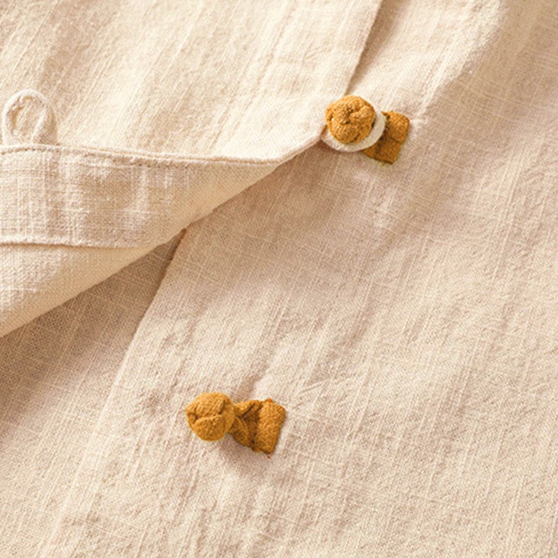 Camicia da donna in lino a maniche lunghe con bottoni cinesi a forma di rana e motivo a contrasto di colore Buddha Stones - image 16