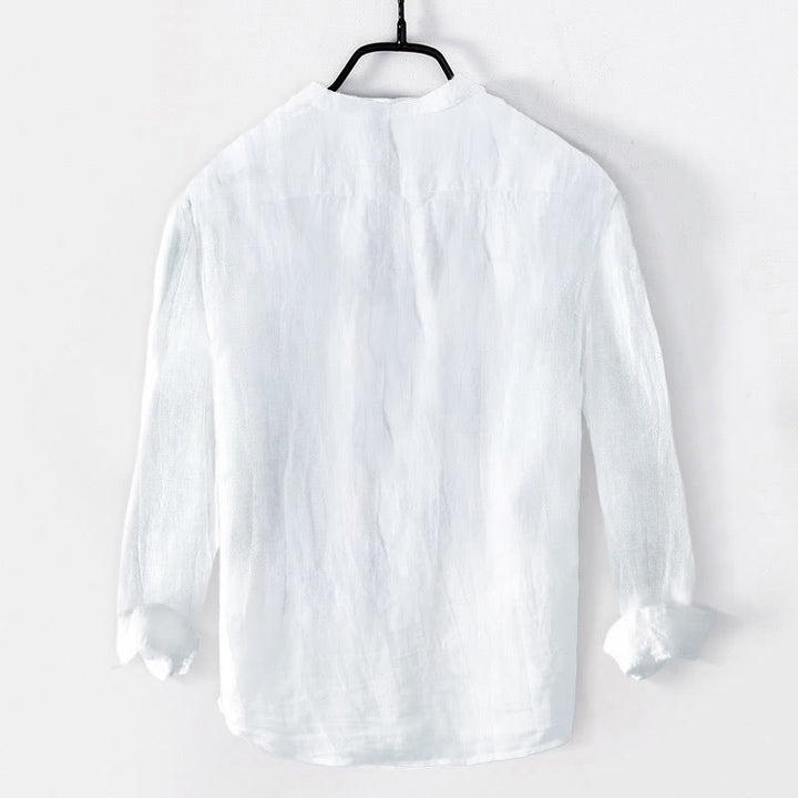 Camicia da uomo in cotone e lino a maniche lunghe con bottoni a metà, motivo Buddha Stones Koi Fish Lotus e nuvole di buon auspicio - image 4