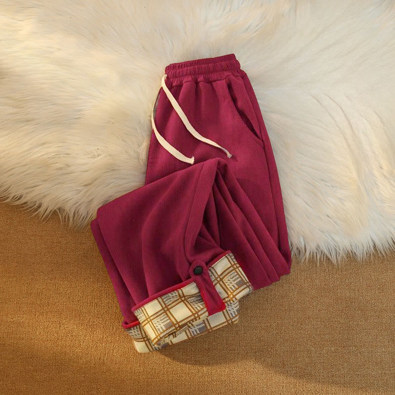 Pantaloni larghi da donna in velluto a coste di cotone patchwork con fodera in pile e tasche Buddha Stones - image 38