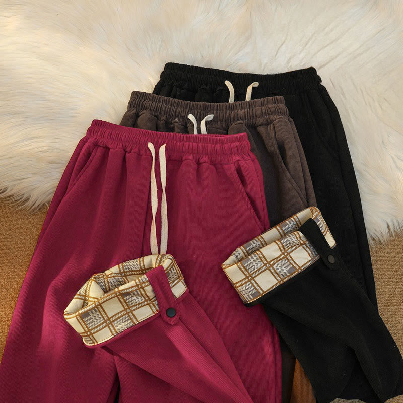 Pantaloni larghi da donna in velluto a coste di cotone patchwork con fodera in pile e tasche Buddha Stones - image 41