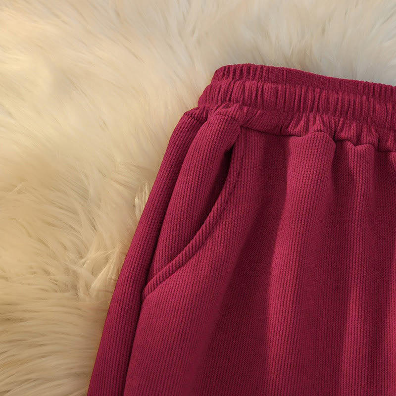 Pantaloni larghi da donna in velluto a coste di cotone patchwork con fodera in pile e tasche Buddha Stones - image 35