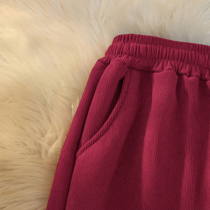 Pantaloni larghi da donna in velluto a coste di cotone patchwork con fodera in pile e tasche Buddha Stones - image 35