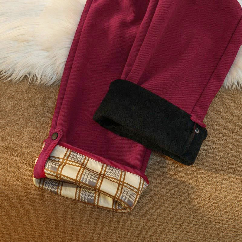 Pantaloni larghi da donna in velluto a coste di cotone patchwork con fodera in pile e tasche Buddha Stones - image 33