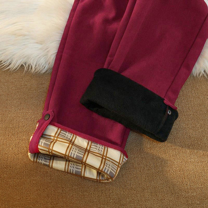 Pantaloni larghi da donna in velluto a coste di cotone patchwork con fodera in pile e tasche Buddha Stones - image 33