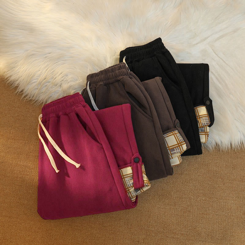 Pantaloni larghi da donna in velluto a coste di cotone patchwork con fodera in pile e tasche Buddha Stones - image 43