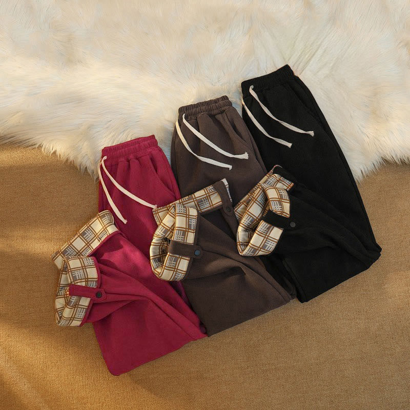 Pantaloni larghi da donna in velluto a coste di cotone patchwork con fodera in pile e tasche Buddha Stones - image 42