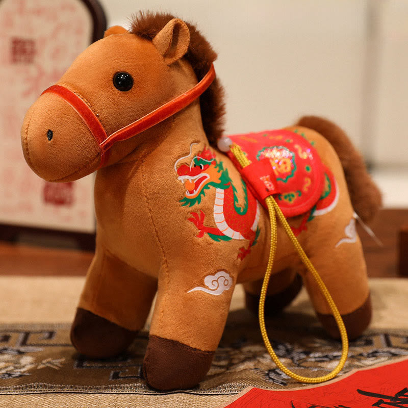 Buddha Stones Anno del Cavallo Bambù Drago Loto Fenice Peluche Bambola Decorazione per la casa - Cavallo Drago Marrone - 20 centimetri - image 15