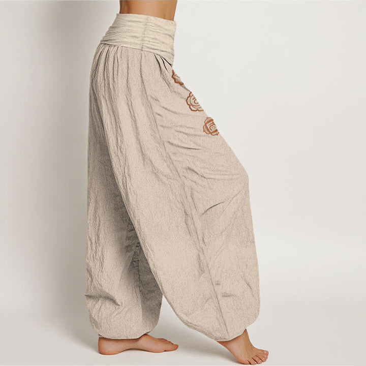 Buddha Stones Pantaloni harem da donna in puro cotone con elastico in vita e motivo con simbolo chakra casual - image 13