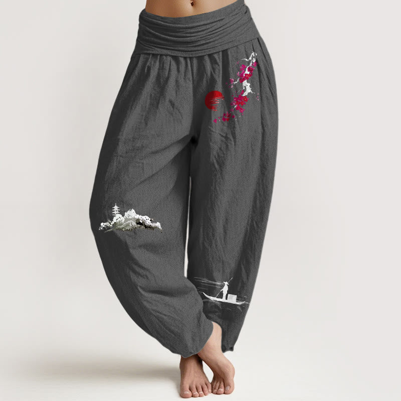 Pantaloni harem da donna in puro cotone con elastico in vita, motivo Buddha Stones Plum Blossoms Mountain Fisherman - Grigio scuro - US16, UK/AU20, EU48 (3XL) - image 14