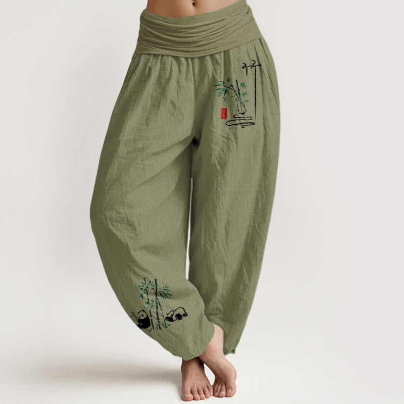 Pantaloni harem da donna in puro cotone con elastico in vita e motivo a Buddha Stones - Verde oliva - US16, UK/AU20, EU48 (3XL) - image 14