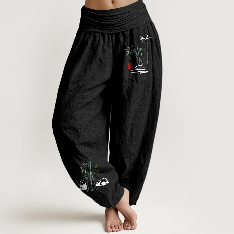 Pantaloni harem da donna in puro cotone con elastico in vita e motivo a Buddha Stones - Nero - US16, UK/AU20, EU48 (3XL) - image 0