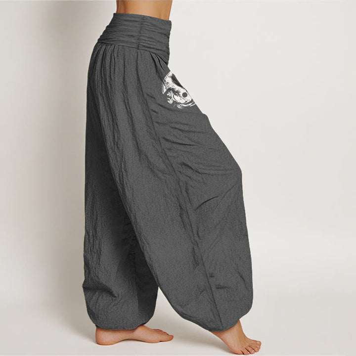 Pantaloni harem da donna in puro cotone con elastico in vita, motivo floreale, motivo con onde e drago Yin Yang Buddha Stones - image 10