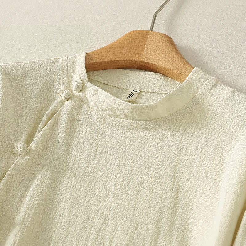 Camicia da donna in cotone a maniche lunghe con bottoni a rana sul davanti asimmetrici Buddha Stones - image 8