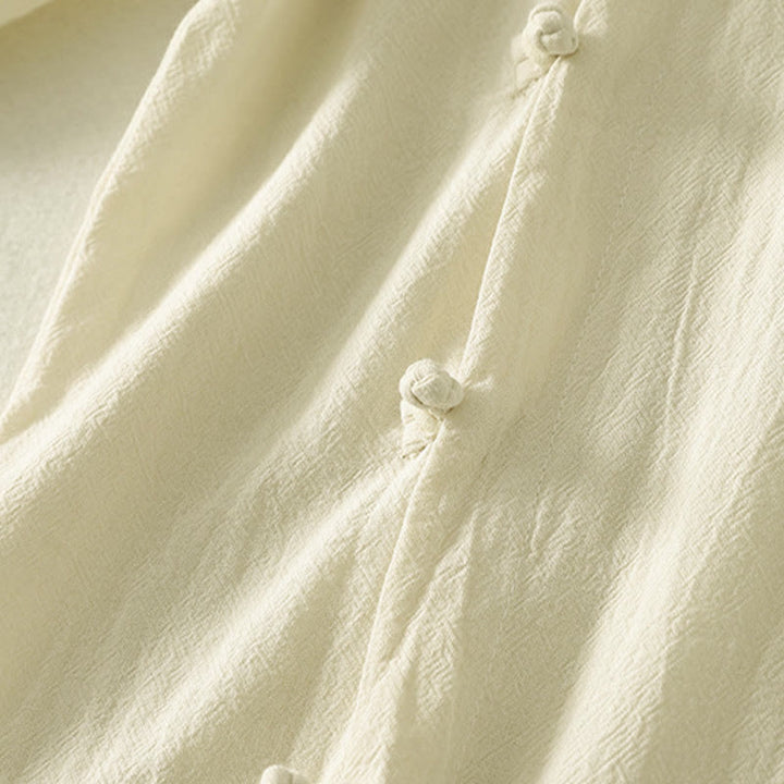 Camicia da donna in cotone a maniche lunghe con bottoni a rana sul davanti asimmetrici Buddha Stones - image 10