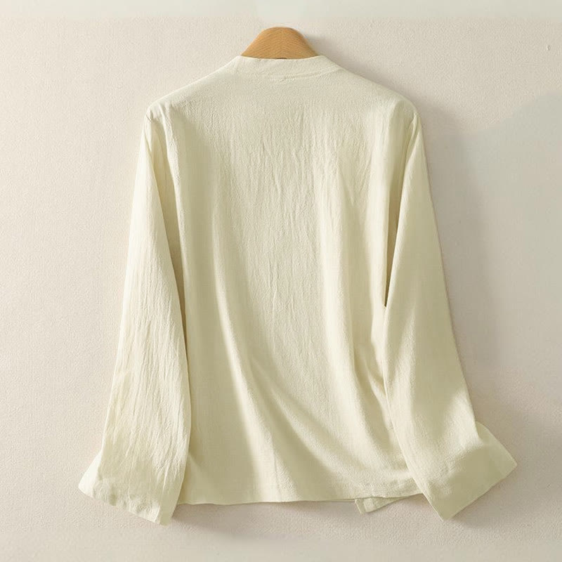 Camicia da donna in cotone a maniche lunghe con bottoni a rana sul davanti asimmetrici Buddha Stones - image 7