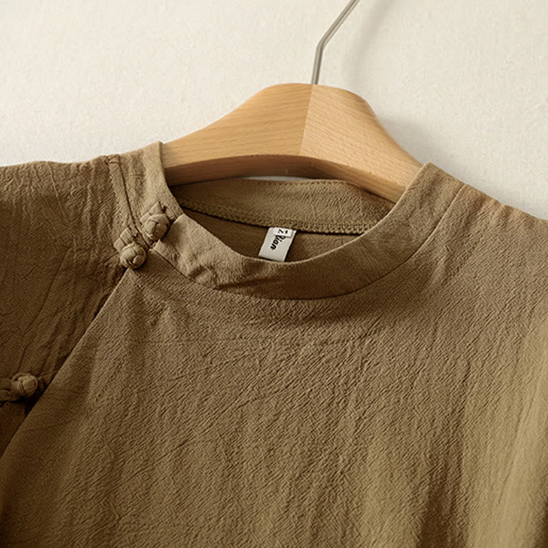 Camicia da donna in cotone a maniche lunghe con bottoni a rana sul davanti asimmetrici Buddha Stones - image 2