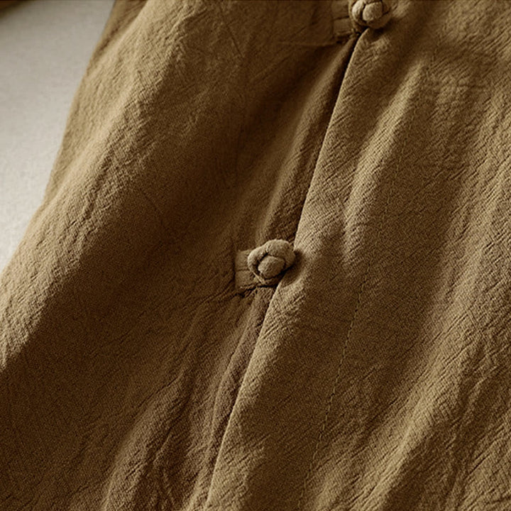 Camicia da donna in cotone a maniche lunghe con bottoni a rana sul davanti asimmetrici Buddha Stones - image 3