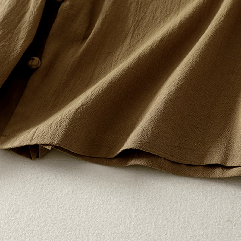 Camicia da donna in cotone a maniche lunghe con bottoni a rana sul davanti asimmetrici Buddha Stones - image 4