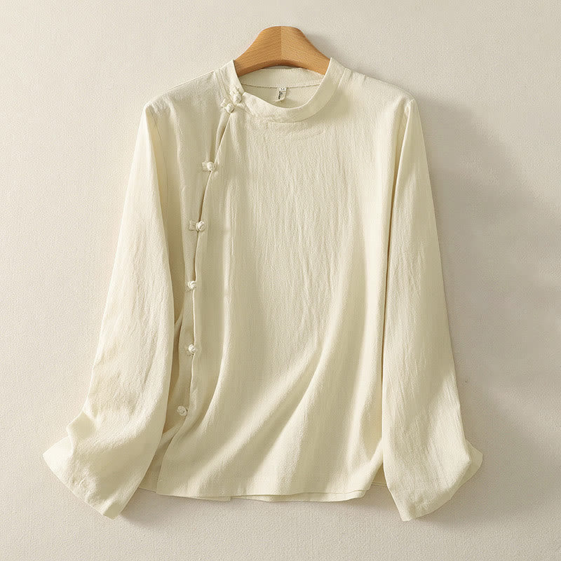 Camicia da donna in cotone a maniche lunghe con bottoni a rana sul davanti asimmetrici Buddha Stones - Giallo chiaro - US8-10, UK/AU12-14, EU40-42 (2XL) - image 6