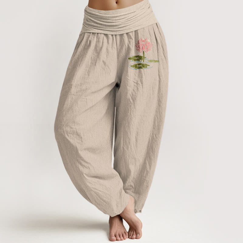 Pantaloni harem da donna con elastico in vita, in puro cotone, con motivo a Buddha Stones - Tan - US16, UK/AU20, EU48 (3XL) - image 11