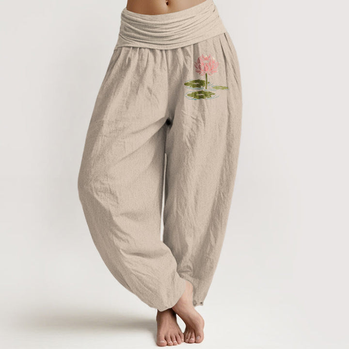 Pantaloni harem da donna con elastico in vita, in puro cotone, con motivo a Buddha Stones - Tan - US16, UK/AU20, EU48 (3XL) - image 11