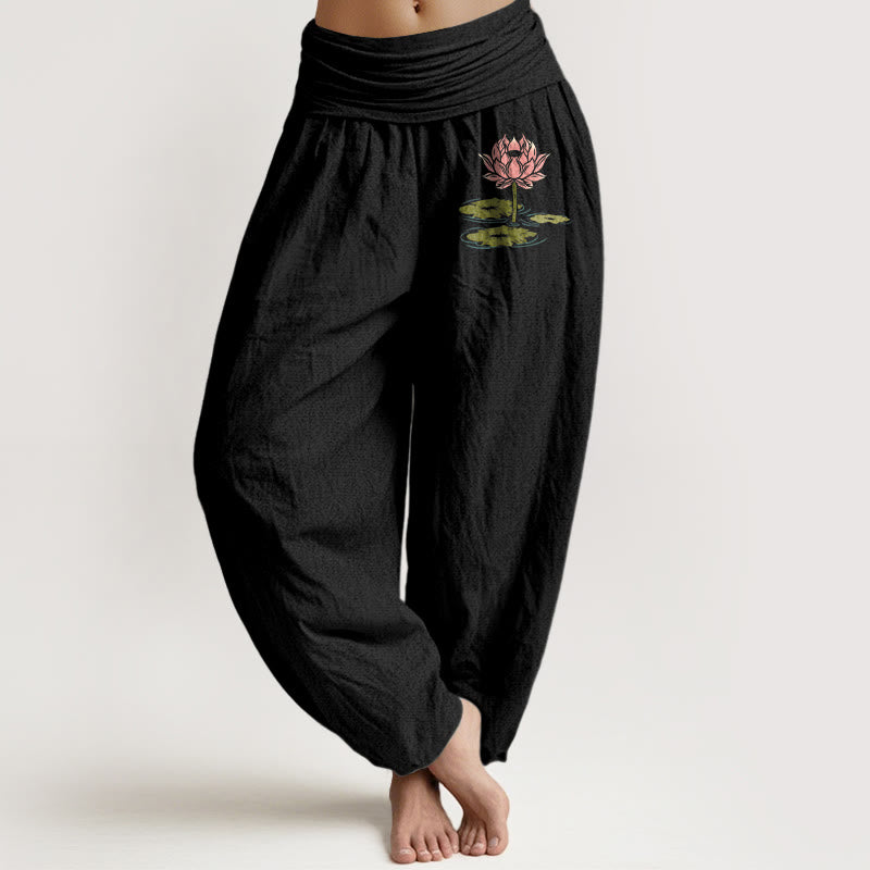 Pantaloni harem da donna con elastico in vita, in puro cotone, con motivo a Buddha Stones - Nero - US16, UK/AU20, EU48 (3XL) - image 0