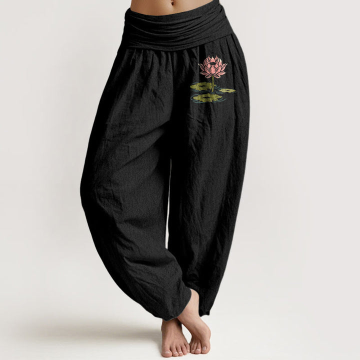 Pantaloni harem da donna con elastico in vita, in puro cotone, con motivo a Buddha Stones - Nero - US16, UK/AU20, EU48 (3XL) - image 0