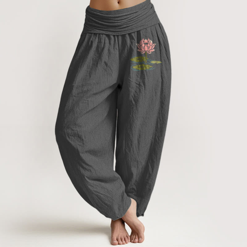Pantaloni harem da donna con elastico in vita, in puro cotone, con motivo a Buddha Stones - Grigio tenue - US16, UK/AU20, EU48 (3XL) - image 8