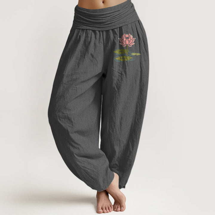 Pantaloni harem da donna con elastico in vita, in puro cotone, con motivo a Buddha Stones - Grigio tenue - US16, UK/AU20, EU48 (3XL) - image 8