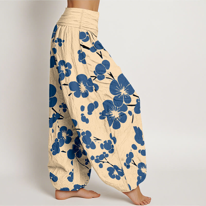Pantaloni harem da donna con elastico in vita e fiori in puro cotone con Buddha Stones - image 2