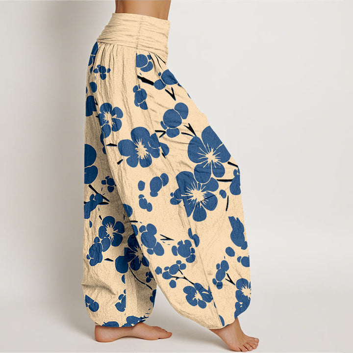 Pantaloni harem da donna con elastico in vita e fiori in puro cotone con Buddha Stones - image 2