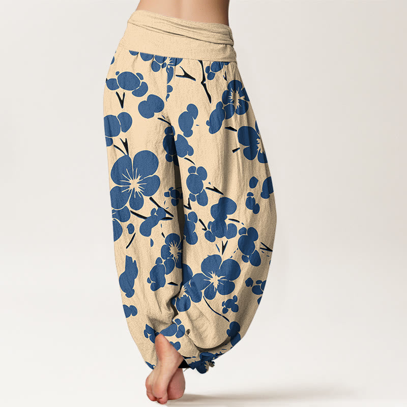 Pantaloni harem da donna con elastico in vita e fiori in puro cotone con Buddha Stones - image 1