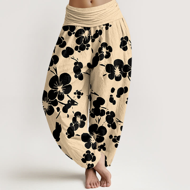Pantaloni harem da donna con elastico in vita e fiori in puro cotone con Buddha Stones - Nero - US16, UK/AU20, EU48 (3XL) - image 5