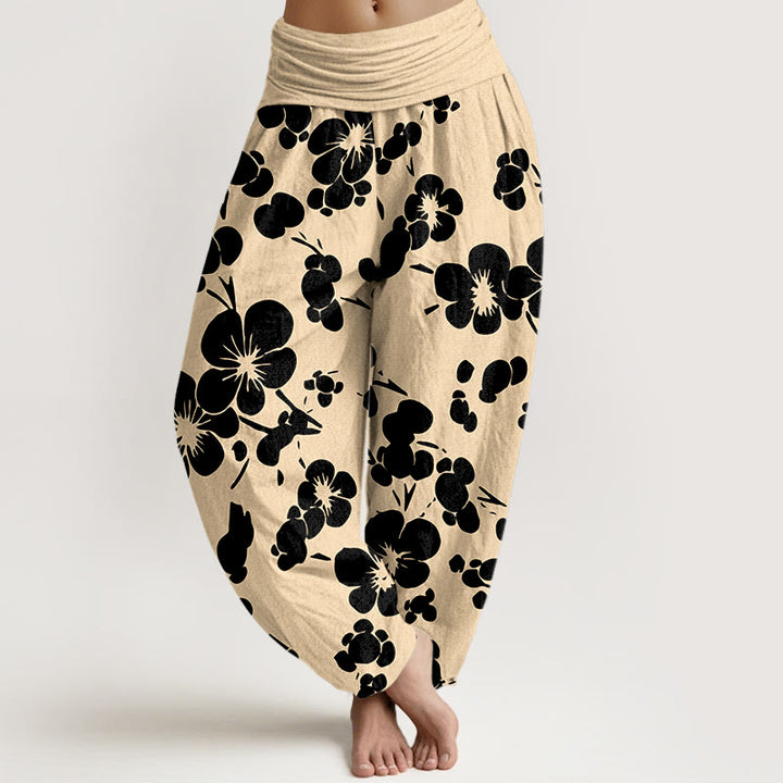 Pantaloni harem da donna con elastico in vita e fiori in puro cotone con Buddha Stones - Nero - US16, UK/AU20, EU48 (3XL) - image 5
