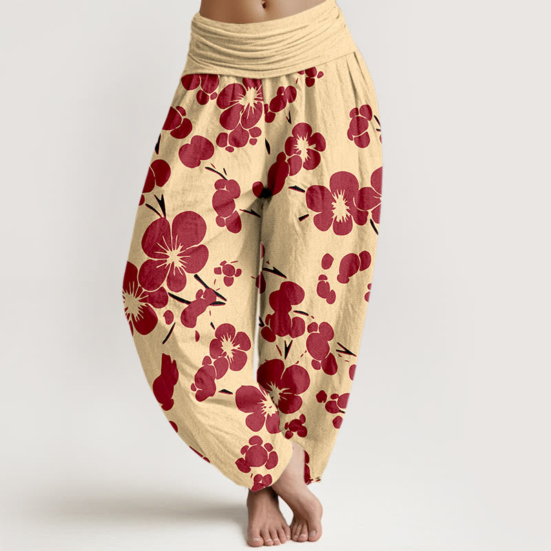 Pantaloni harem da donna con elastico in vita e fiori in puro cotone con Buddha Stones - Rosso - US16, UK/AU20, EU48 (3XL) - image 8