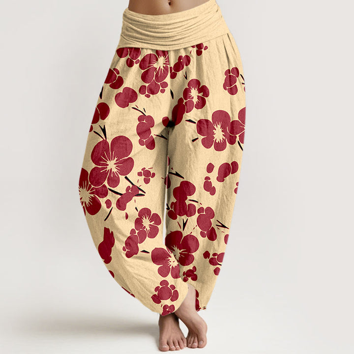 Pantaloni harem da donna con elastico in vita e fiori in puro cotone con Buddha Stones - Rosso - US16, UK/AU20, EU48 (3XL) - image 8