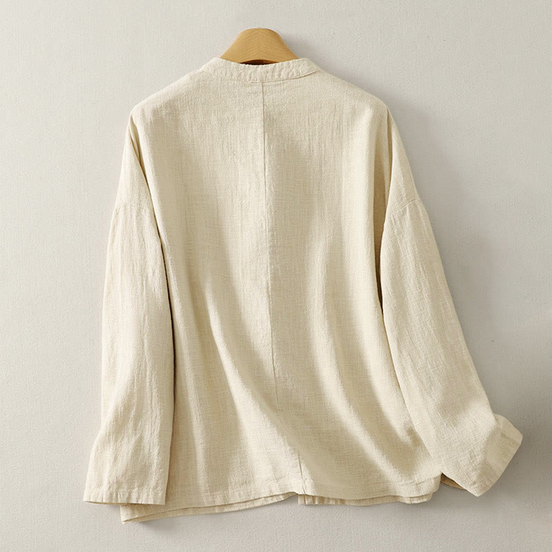 Camicia da donna in cotone e lino Zen con bottoni cinesi e maniche lunghe, motivo Buddha Stones - image 7