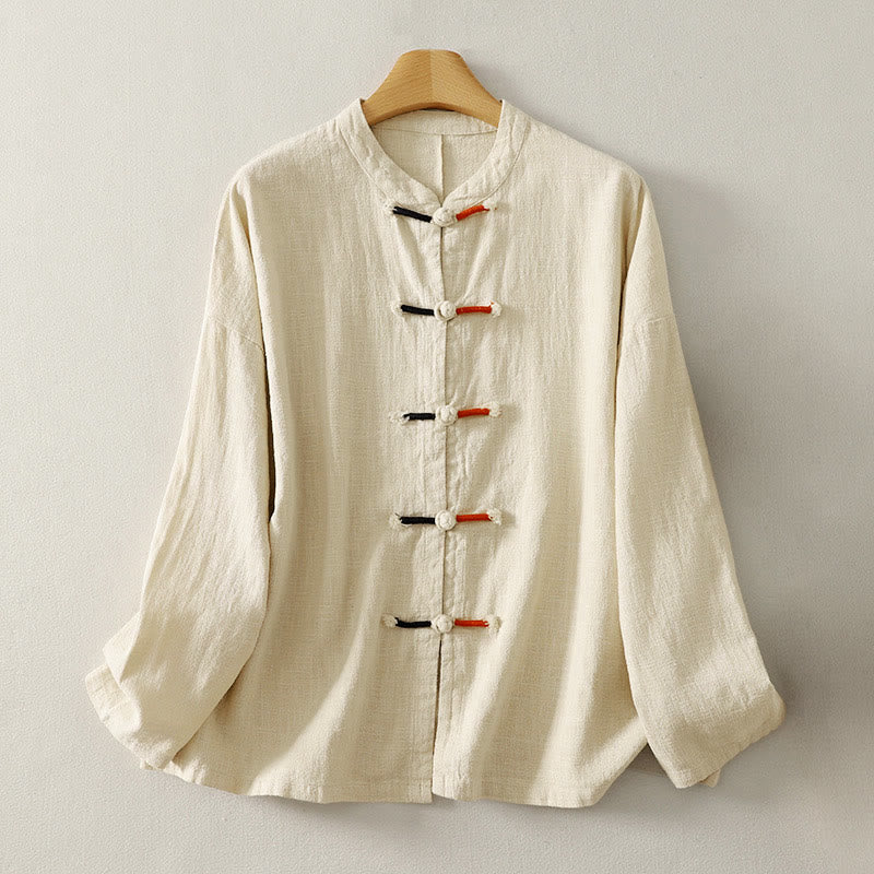 Camicia da donna in cotone e lino Zen con bottoni cinesi e maniche lunghe, motivo Buddha Stones - Beige - US8-10, UK/AU12-14, EU40-42 (2XL) - image 6