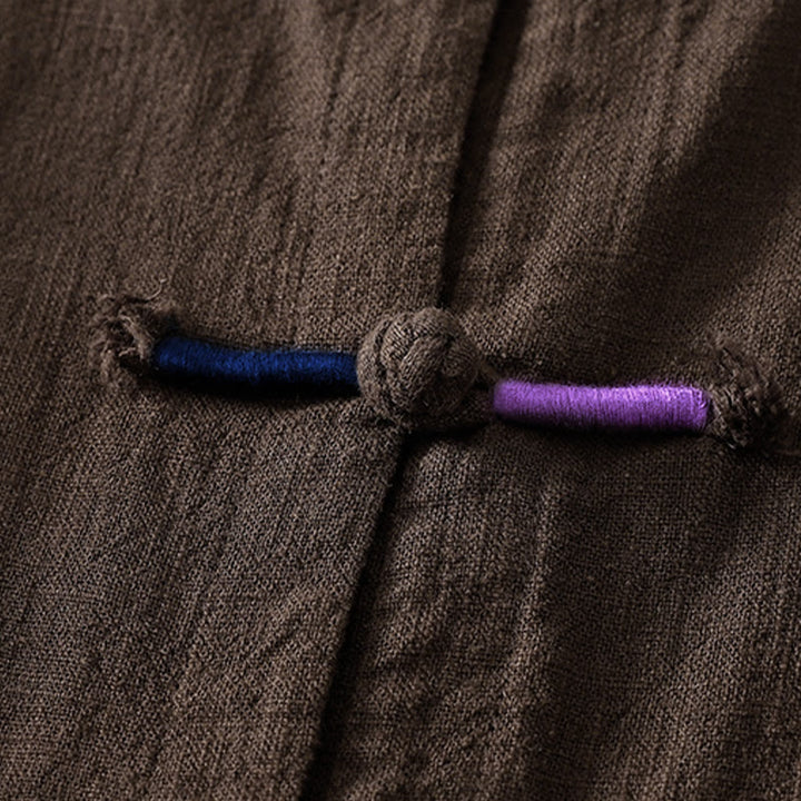 Camicia da donna in cotone e lino Zen con bottoni cinesi e maniche lunghe, motivo Buddha Stones - image 3