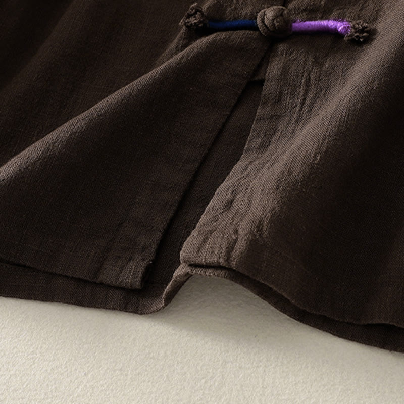 Camicia da donna in cotone e lino Zen con bottoni cinesi e maniche lunghe, motivo Buddha Stones - image 5