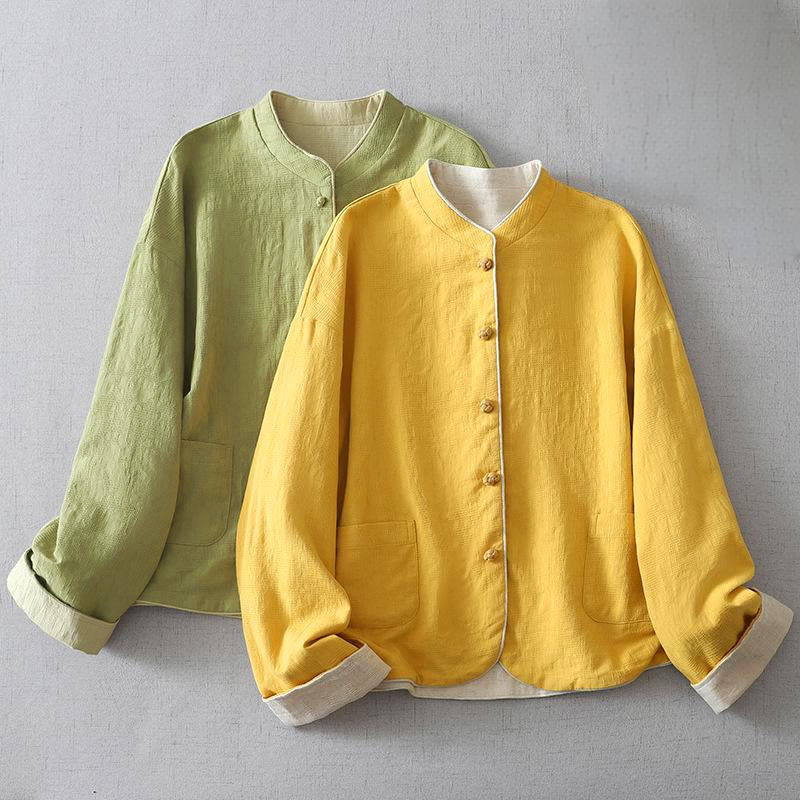 Giacca da donna in cotone con maniche lunghe, collo alto, jacquard semplice e tasche , Buddha Stones - image 4