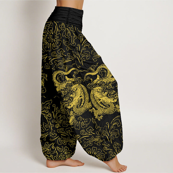 Pantaloni harem da donna con elastico in vita e motivo floreale in puro cotone con motivo drago Buddha Stones - image 10